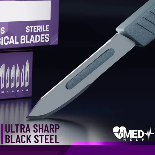 Miniatura 9 de MedHelp Scalpel 14R - Cuchillas dermaplaning con mango de plástico, cuchillas Dermablade de acero de alto carbono. Hoja 14R envuelta Paquete de 10