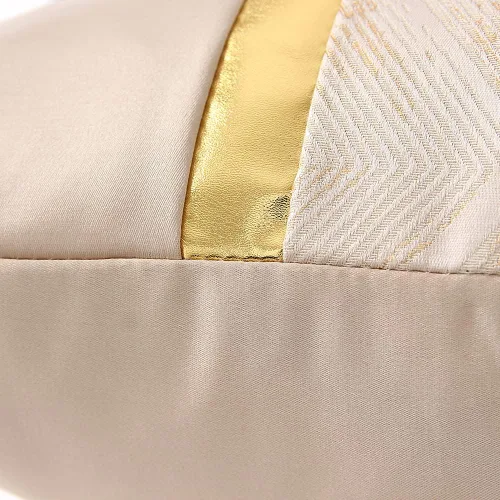 Miniatura 3 de Juego de 2 fundas de almohada decorativas de 18 x 18 pulgadas, de cuero beige dorado a rayas, jacquard, funda de cojín cuadrada moderna de lujo