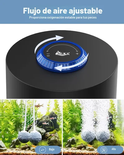 Miniatura 2 de AQQA Bomba de aire para acuario, silenciosa y potente bomba de aire para tanque de peces de 3 W/6 W/10 W con doble salida de acero inoxidable, bomba