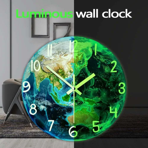 Miniatura 3 de The Geeky Days Earth Planet - Reloj de pared con visión nocturna que brilla en la oscuridad, funciona con pilas, sistema solar de cuarzo silencioso