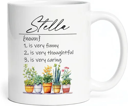 Miniatura 20 de Taza de cerámica blanca con monograma de letra inicial personalizada, alfabeto floral, nombre personalizado y inicial A-Z, taza de café de 11 onzas