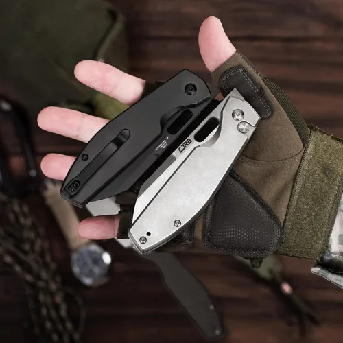 Miniatura 3 de Cuchillo de Bolsillo EDC CJRB Ekko (J1929) con Bloqueo de Botón, Cuchillo Plegable Pequeño, Hoja de Acero AR-RPM9 y Mango de Acero Inoxidable Hoja