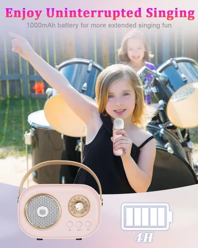 Miniatura 7 de Mini máquina de karaoke para niños y adultos, altavoz Bluetooth portátil con micrófonos inalámbricos y sonido estéreo mejorado, regalos para niñas