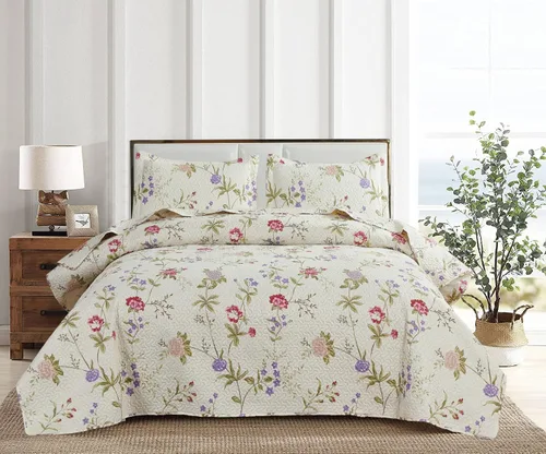 Miniatura 10 de Ycosy Juego de Edredón Floral Tamaño Full/Queen Colcha Reversible de Flores Queen Edredón Ligero de Verano Ropa de Cama Edredones Florales Morados