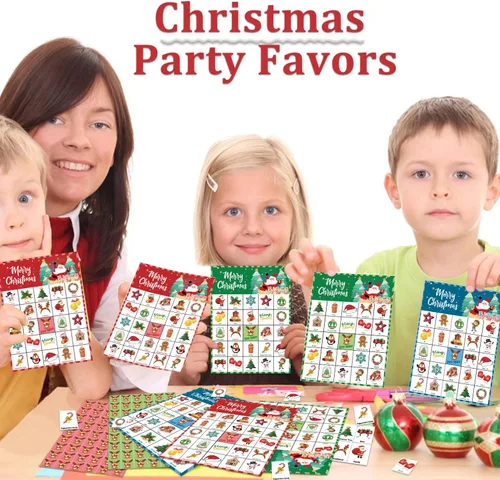 Miniatura 6 de VESPRO 46 tarjetas de juego de bingo de Navidad para 30 jugadores, juegos de fiesta de Navidad para niños, actividades en el aula
