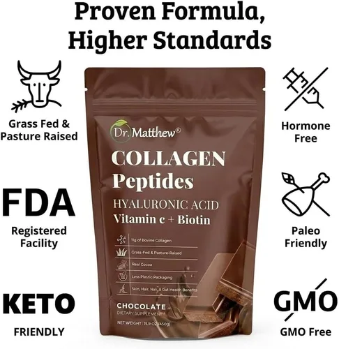 Miniatura 8 de Colágeno en polvo de chocolate. Colágeno con ácido hialurónico y vitamina C. Péptidos de colágeno de chocolate en polvo. Colágeno con vitamina C