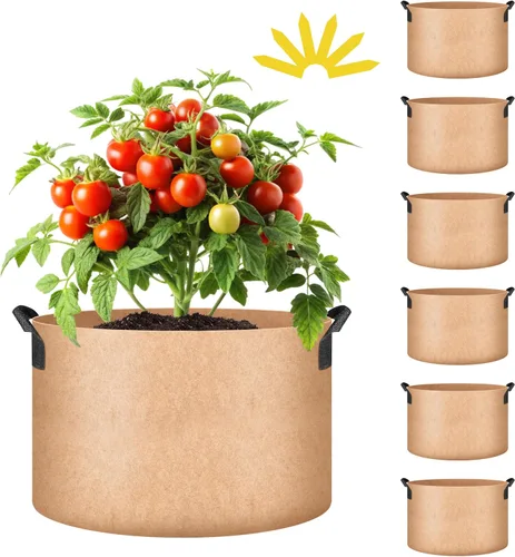 Miniatura 12 de iPower - Bolsa de cultivo para plantas de 5 galones, paquete de 6, resistentes, de tela con asas de nylon, contenedores de 300g de tela no tejida