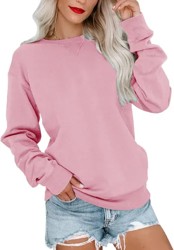 Miniatura 20 de Bingerlily Sudadera casual de manga larga para mujer, cuello redondo, linda sudadera pullover de ajuste relajado, tops Azul