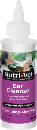 Nutri-Vet Limpiador de oídos para gatos - Limpia y desodoriza con ingredientes suaves - Alivio de picazón e infecciones - 4 onzas