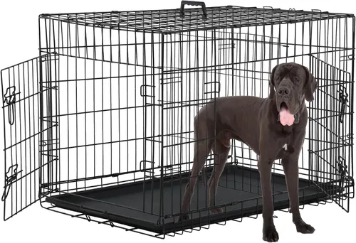 Miniatura 9 de Jaulas extra grandes de 48 pulgadas para perros medianos, jaula plegable XXL de doble puerta para perros grandes, jaulas para perros para interiores