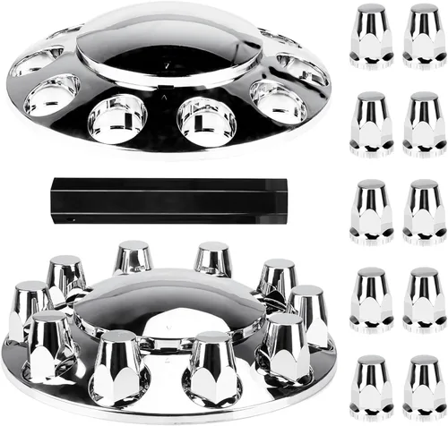 Youxmoto Cubierta de eje delantero estándar con tapa de rueda cromada de 33 mm para camión semi, plástico ABS cromado, ajuste universal, paquete de 2