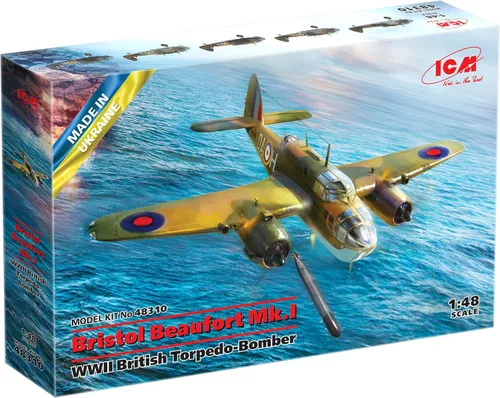 ICM 48310 - Modelo de avión Bristol Beaufort Mk.I, Plástico Avión Militar Segunda Guerra Mundial Torpedo-Bombardero Británico. - Escala 1:48