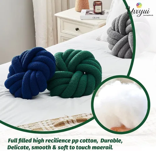 Miniatura 3 de Uvvyui - Almohadas de nudo, cojines decorativos redondos de 14 pulgadas, cojín de bola anudada suave hecho a mano, cojín de felpa para decoración