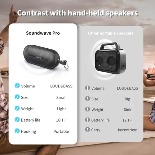 Miniatura 4 de SOWO Altavoz inalámbrico portátil con Bluetooth, graves inmersivos mejorados, tecnología Partyboom, sonido estéreo claro de 40 W, IP67 impermeable