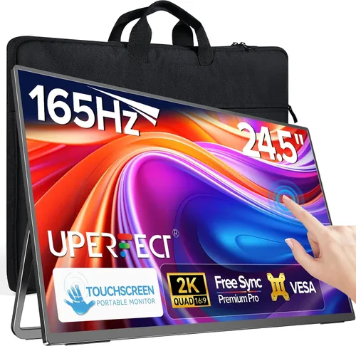 Miniatura 11 de UPERFECT Monitor portátil con pantalla táctil 2K QLED, monitor de juegos de 22" con VESA y soporte ajustable de 180°, 2560×1440 QHD FreeSync HDR