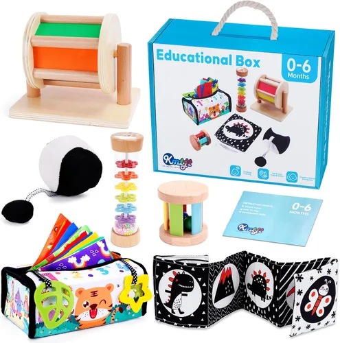 KMTJT Juguetes Montessori para bebés de 0 a 6 meses | Caja educativa de aprendizaje de juguetes de madera para bebés recién nacidos de 0 a 6 meses |