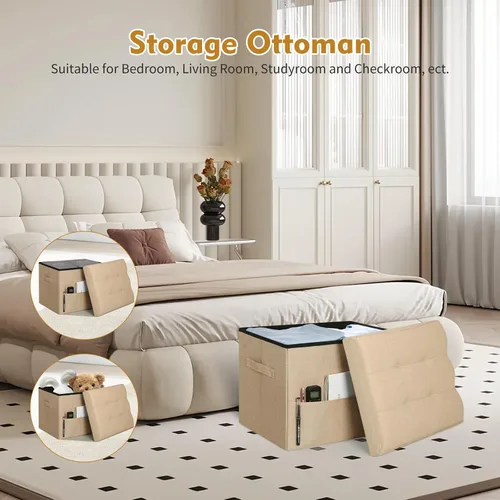 Miniatura 5 de BelugaHelper Otomana con almacenamiento, reposapiés otomano de almacenamiento pequeño con asiento acolchado de espuma más gruesa. Taburete plegable