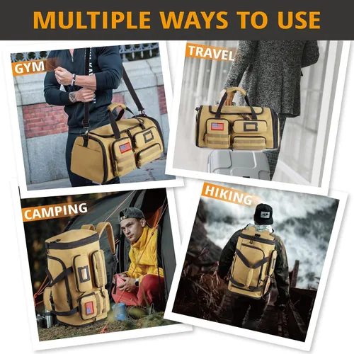 Miniatura 2 de Bolsa de gimnasio expandible para hombres, táctica grande 3 en 1, bolsa deportiva con compartimento para zapatos, resistente al agua, bolsa de mano