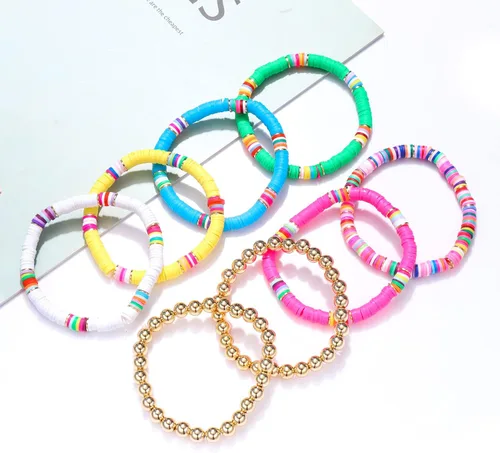 Miniatura 46 de Surfer Heishi - Pulseras apilables para mujer, apilables, de vinilo arcoíris, disco de arcilla, pulseras elásticas para la amistad, joyería bohemia