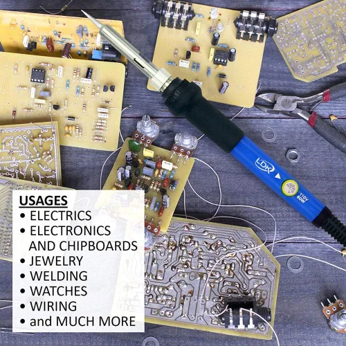 Miniatura 8 de LDK Kit de soldador de 60 W, pistola de soldadura eléctrica de temperatura ajustable, herramientas de soldadura con interruptor de 11 en 1