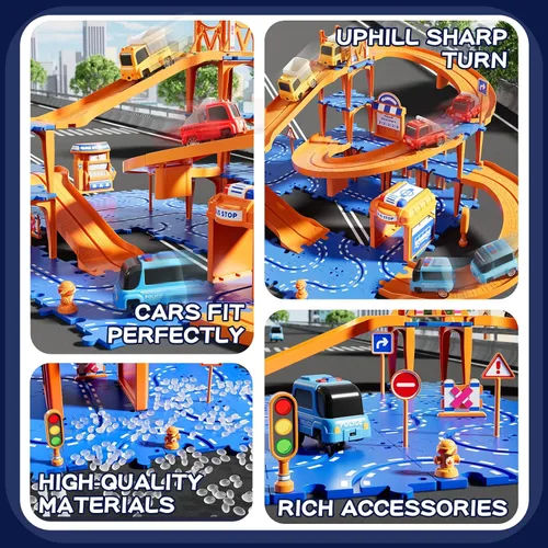 Miniatura 3 de NIPLOOOW Juego de pistas de autos de carreras de rompecabezas para niños de 3 a 5 años, juego de autos de pista de rompecabezas de piso, juguetes