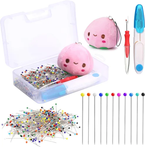 400 alfileres de costura, alfileres rectos de 1.5 pulgadas para tela, alfileres de cabeza de bola perlados multicolor con cojín de alfiler y otros