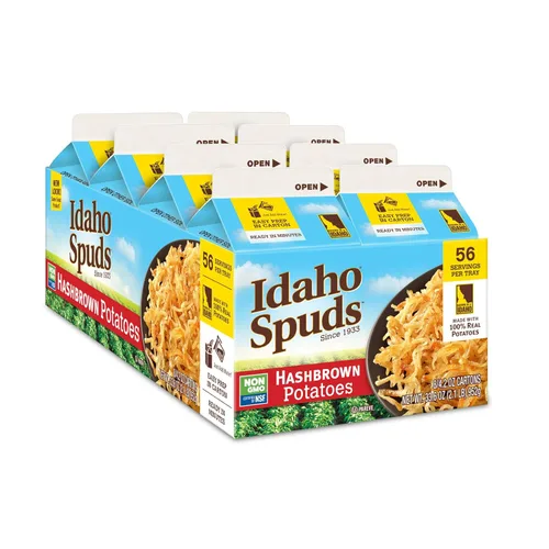 Idaho Spuds Patatas Hashbrown de alta calidad, 4.2 onzas, paquete de 8, hechas de papas reales, sin colores ni sabores artificiales, sin OMG,