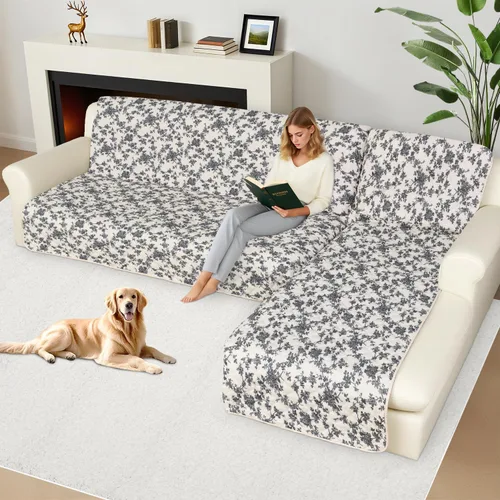 Miniatura 2 de ALIECOM Fundas para sofá modular, 100% impermeables, en forma de L, lavables, 2 piezas, fundas seccionales impresas con diván, protector de muebles