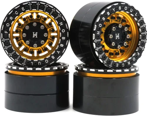 4pcs RC Aluminio 2.2 Beadlock Ruedas Llantas Oro/Negro Color Peso Aproximadamente 5.64 oz/pc Ajuste para RC Mud Truck Rock Crawler Trx4 Scx10 Capra
