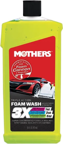 Mothers Triple Action Foam Wash, 16 oz. - pH equilibrado, ecológico, súper sudsy, cañón de espuma, limpieza segura sin pelar cera, sellador o