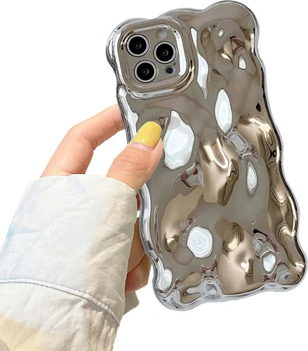 Miniatura 74 de XIZYO Funda para iPhone 13 de 6.1 pulgadas, bonito patrón de ondas, estético, 3D, rizado, ondulado, chapado en purpurina, para mujeres y niñas, Azul