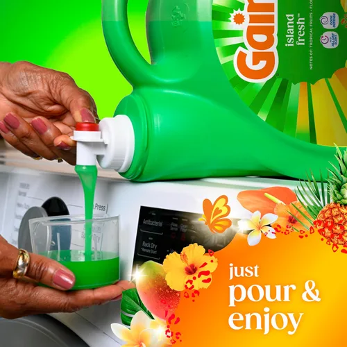 Miniatura 12 de Gain Detergente líquido para ropa, con defensa del olor, aroma fresco de isla, jabón de lavandería para lavadoras HE, 132 onzas líquidas, 100 cargas