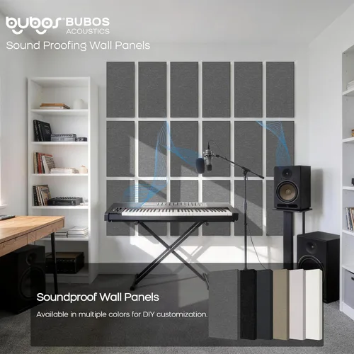 Miniatura 7 de BUBOS 4 PCS paneles acústicos, 23.6''x11.8'' paneles de pared insonorizados de tela, paneles autoadhesivos de absorción de sonido para estudios