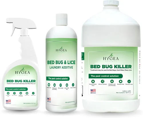 Hygea Natural Paquete Combo, Fórmula Natural, Apto para Niños y Mascotas, Sin Olor, Incluye Aerosol para Chinches de 24 Onzas, Recarga de 128 Onzas