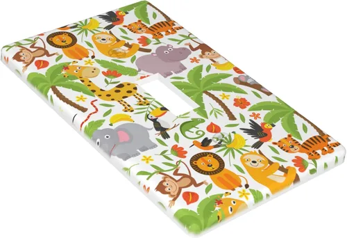 Miniatura 3 de Cubierta de interruptor de luz de animales de la jungla Tigre Koala Jirafa linda, cubierta de interruptor de pared de palanca única decorativa de 1