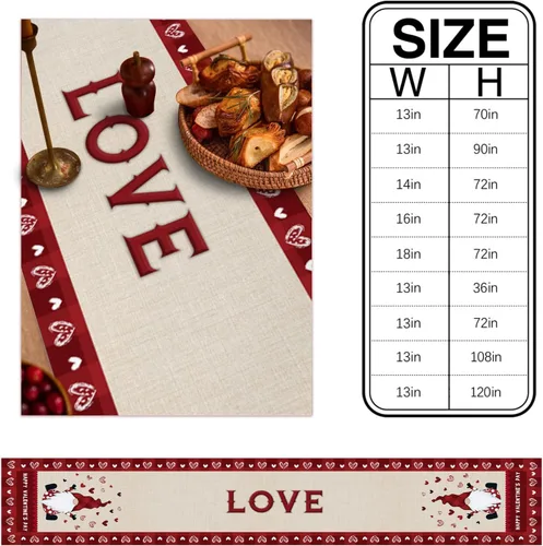 Miniatura 6 de Camino de mesa para decoración del día de San Valentín, diseño de gnomo, corazón, rojo, a cuadros, búfalo, algodón, lino, decoración de mesa