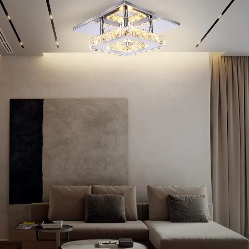 Miniatura 8 de Pequeña Lámpara de Araña LED de Cristal, Instalación Semiempotrada, Lámpara de Techo Moderna de Cristal para Dormitorios, Comedores, Pasillos