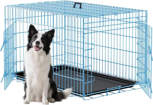 Miniatura 9 de FDW Jaula para perros con doble puerta, jaula plegable de alambre de metal de 36 pulgadas con bandeja extraíble y panel divisor, jaula para mascotas