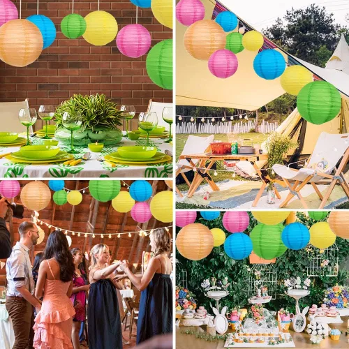 Miniatura 7 de DazzLiteer 12 linternas de papel blanco con luz LED, decoraciones redondas colgantes de papel para cumpleaños, bodas, fiestas, decoración del hogar