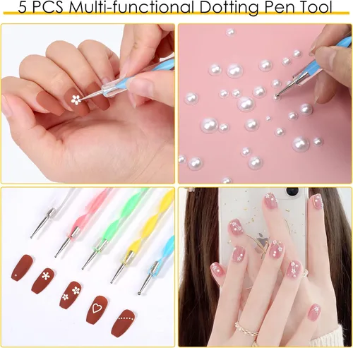 Miniatura 4 de Mckanti 11176 perlas de uñas para arte de uñas, 8 tamaños mixtos (2/3/4/5/6/8/10/0.472 in) perlas de parte trasera plana, cuentas sueltas con 5