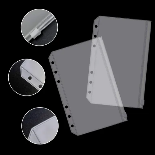 Miniatura 6 de 32 bolsillos para carpeta, tamaño A6, 6 agujeros, con cremallera, para carpetas de 6 anillas, bolsas de hojas sueltas, bolsa de PVC impermeable