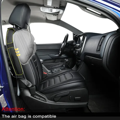 Miniatura 2 de LUCKYMAN CLUB Fundas de asiento Chevy Colorado para camión de trabajo Crew Cab Z71 LT ZR2 2015-2022 con piel sintética (negro)