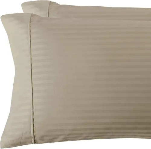 sheetsnthings Juego de 2 fundas de almohada estándar de 300 hilos beige a rayas, tamaño Queen