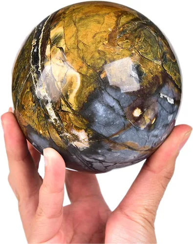 Miniatura 67 de JIC Gem Esfera de cristal de cuarzo Pietersite, bola de cristal decorativa azules y marrones dorados para meditación, decoraciones de mesa