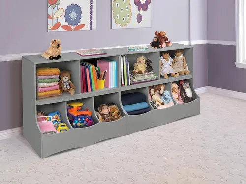 Miniatura 2 de Badger Basket Organizador de almacenamiento de juguetes de múltiples contenedores y estante de libros para niños - gris
