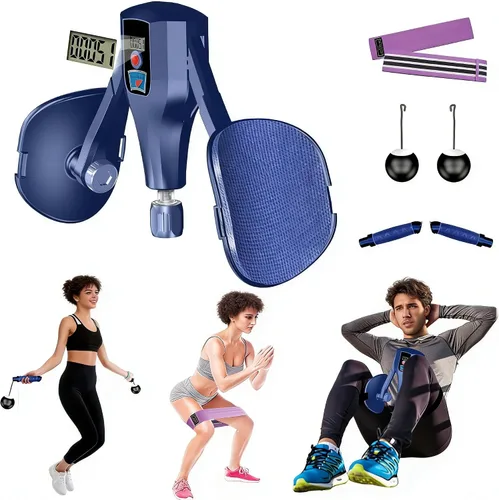 Miniatura 8 de Kegel Trainer - Entrenador multifunción de resistencia de 132 libras con correas para muslos, asas, bandas de resistencia y cuerda para saltar, Gris