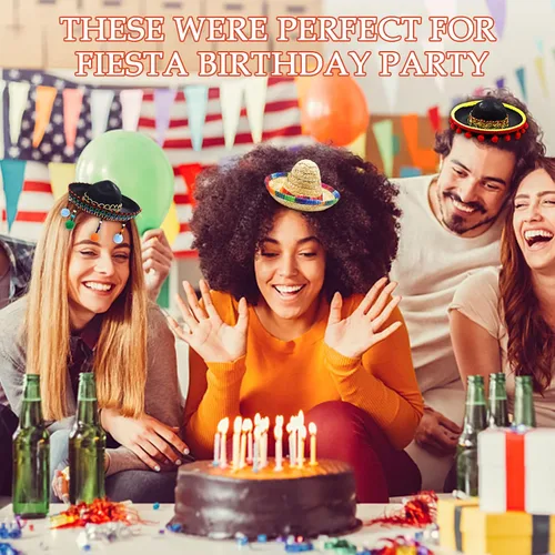 Miniatura 7 de 3 sombreros mexicanos, sombreros de fiesta de Cinco de Mayo, sombrero de tela para fiestas, diademas de paja para niños, mascotas, adultos, fiesta