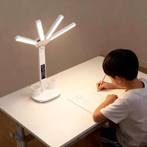 Miniatura 6 de Lámpara de escritorio LED con reloj, lámpara de estudio plegable, 3 modos de iluminación, lámpara de mesa regulable para cuidado de los ojos