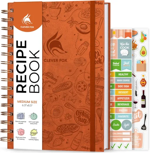 Miniatura 20 de Clever Fox Libro de recetas en espiral, haz tu propio libro de cocina familiar, organizador de cuadernos de recetas en blanco, diario de cocina Negro