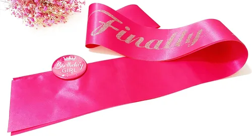 Miniatura 5 de Banda de cumpleaños número 21, bandas suaves de satén rosa intenso con letra plateada con purpurina, decoraciones de cumpleaños para niñas, 21 rosa